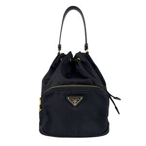Prada Saffiano Re Nylon Duet Bucket Shoulder Bag black drawstring